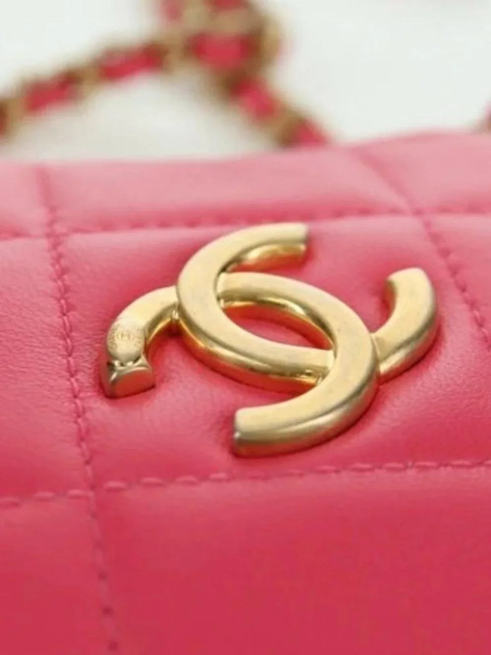 CHANEL Choco Bar Chain Shoulder Pouch Lamb Skin Pink Gold CC Auth LNZ440SAM